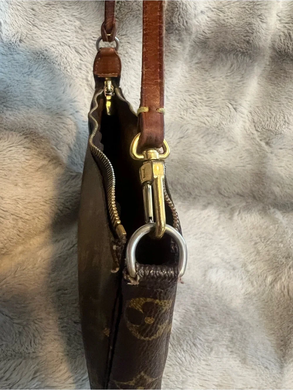 Louis Vuitton Brown Monogram Mini Pochette with Leather Strap